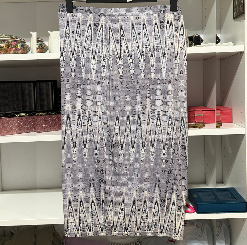 STRETCH PENCIL SKIRT LONG | FEATHERED PRINT | sz. L