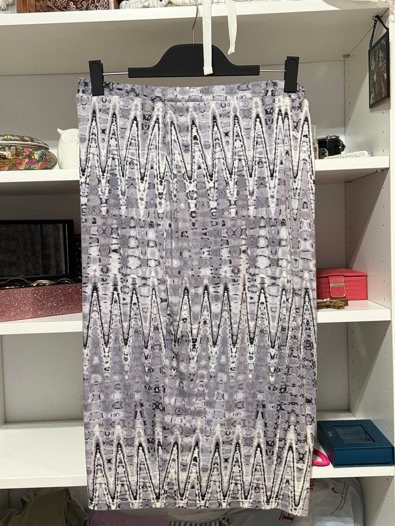 STRETCH PENCIL SKIRT LONG | FEATHERED PRINT | sz. L